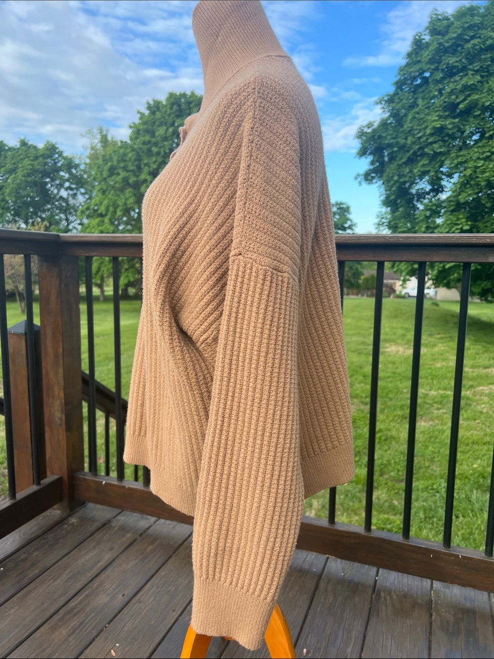 Time and Tru Ribbed Button-Front Sweater - Camel - Picture 4 of 12